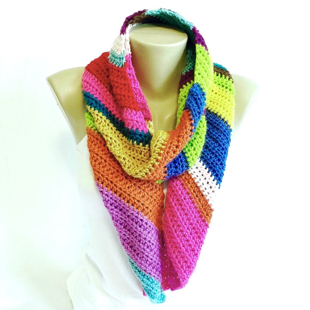 Colorful Crochet Scarf Rainbow Striped Scarf Handmade Hippie Scarf Fall Winter